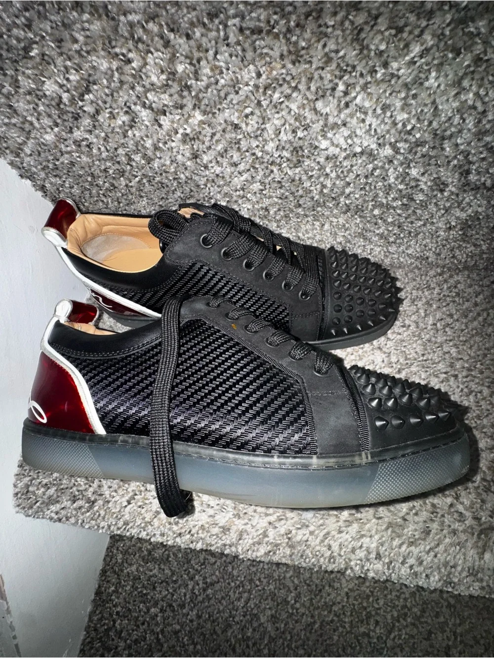 Christian Louboutin Red Metallic Low-Top Sneakers with White Script